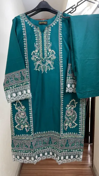Pakistani Original Hayat Stitched Cotton Co-ords 2 Pcs _ Sea Green  